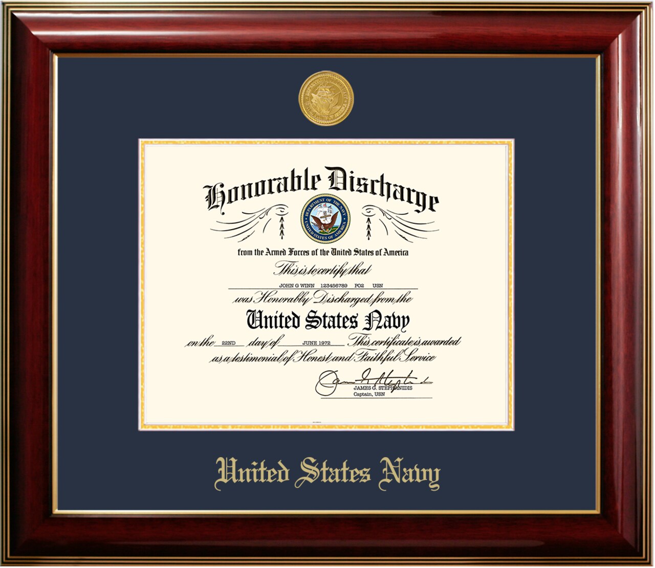 Patriot Frames Navy 8.5x11 Discharge Classic Frame with Gold Medallion